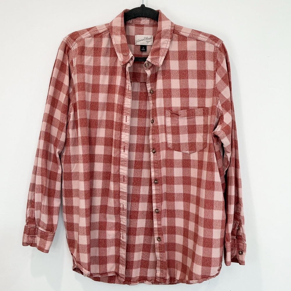 Universal Thread Plaid Long Sleeve Button-Down Shirt in Rust Red - Picture 2 of 6